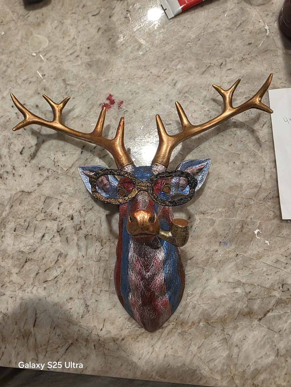 Decorative Gold-Antler Multicolor Deer Head Wall Art